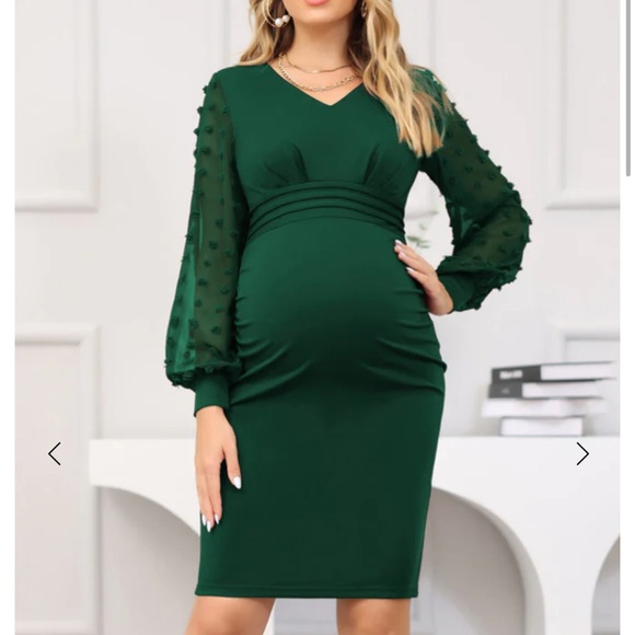 NEW| Maternity Swiss Dot Chiffon Sleeves Fitted Dress - Picture 2 of 10